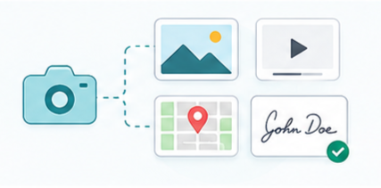 Photographs, video, GPS & signatures